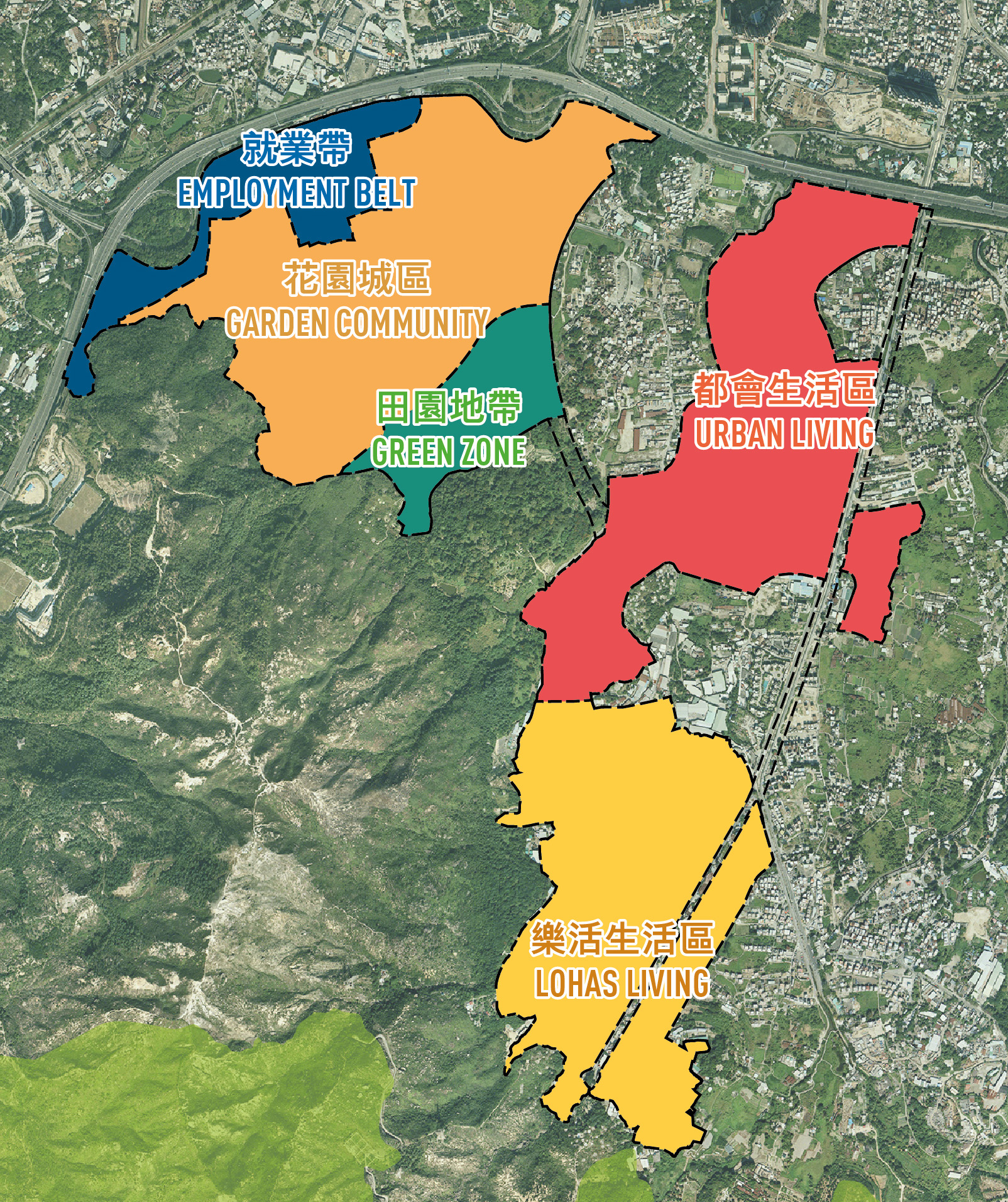 This plan shows the five planning areas of Yuen Long South