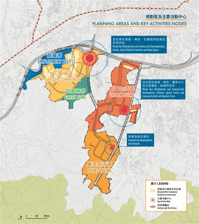 This is a plan showing the key activity nodes in Yuen Long South.