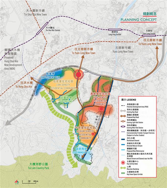 此圖顯示元朗南的整體規劃概念。