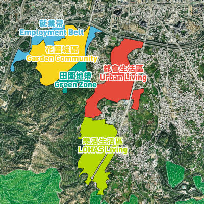 This plan shows the five planning areas of Yuen Long South