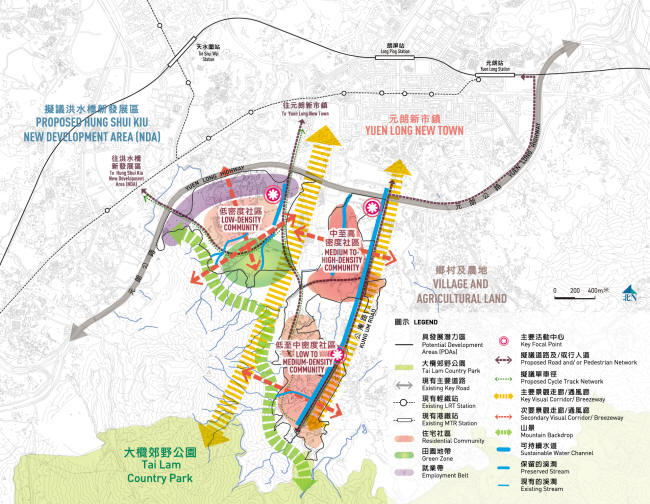 此圖顯示元朗南的整體規劃及設計大綱。